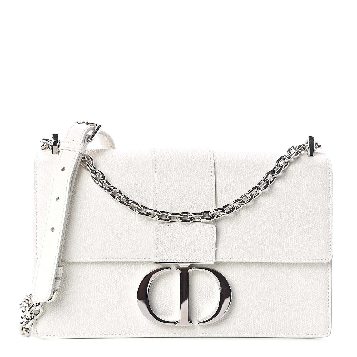 Christian Dior Grained Calfskin 30 Montaigne Chain Flap Bag White 1 of 8