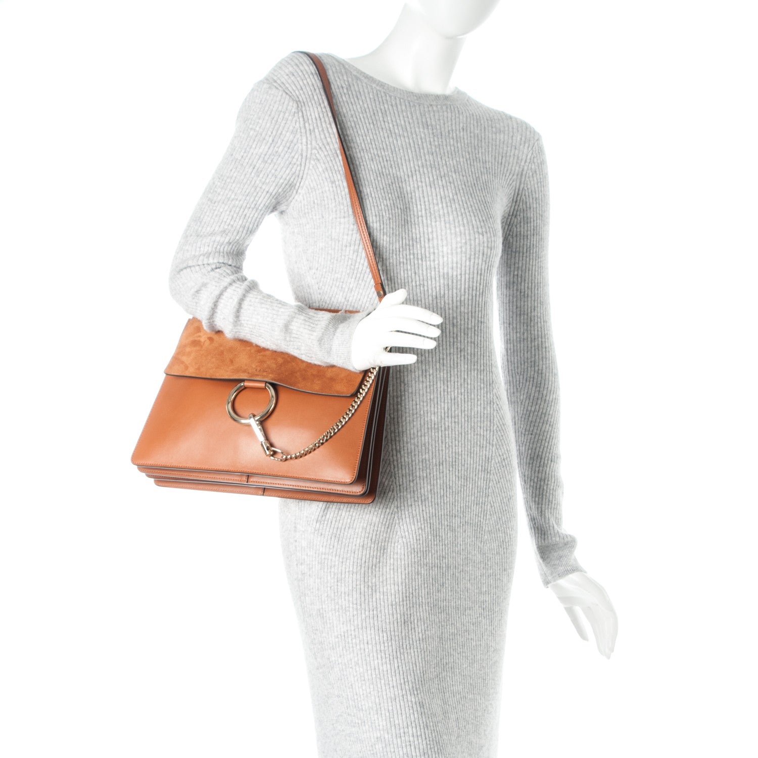 Chloe Suede Calfskin Medium Faye Shoulder Bag Caramel 2 of 7