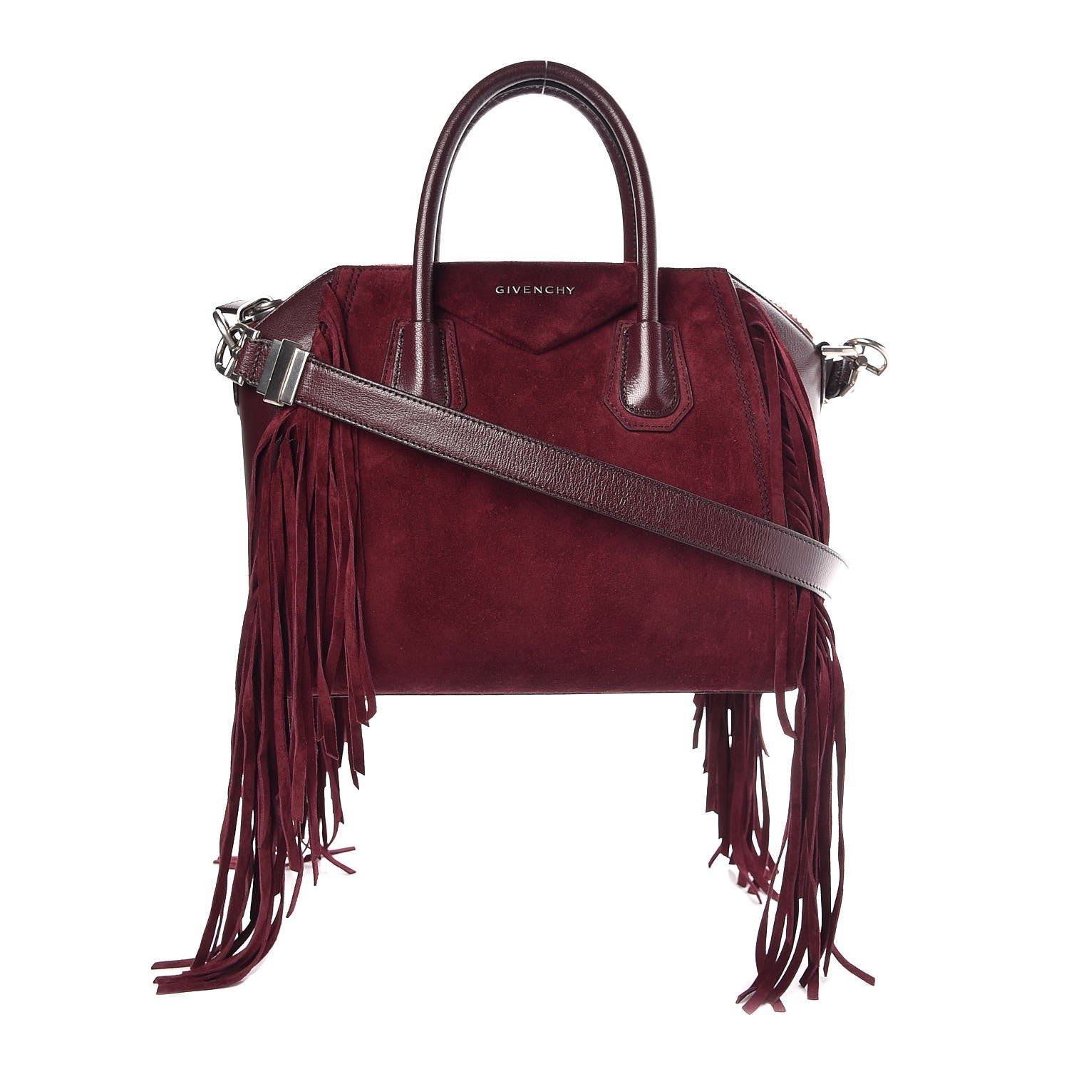 Givenchy Calfskin Suede Small Fringe Antigona Burgundy 1 of 7