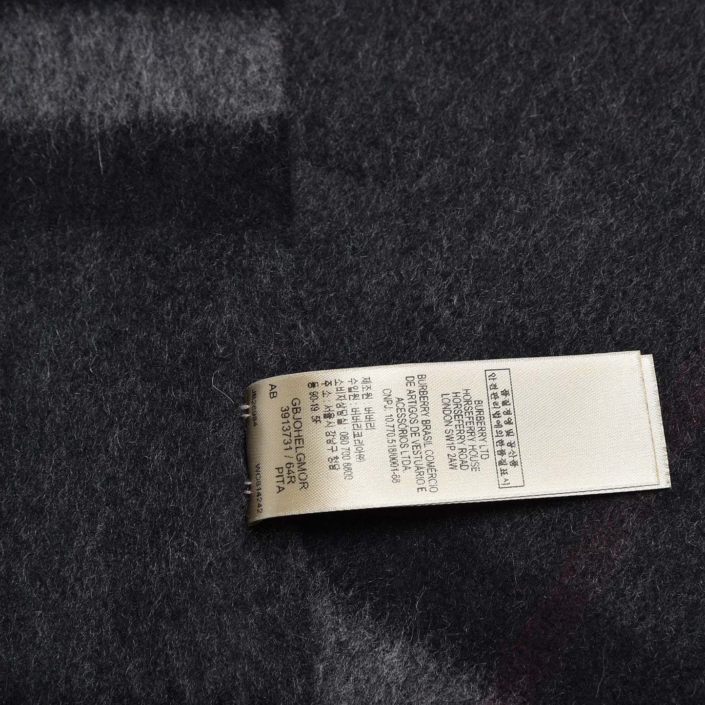 Cashmere Classic Check Fringe Scarf Charcoal
