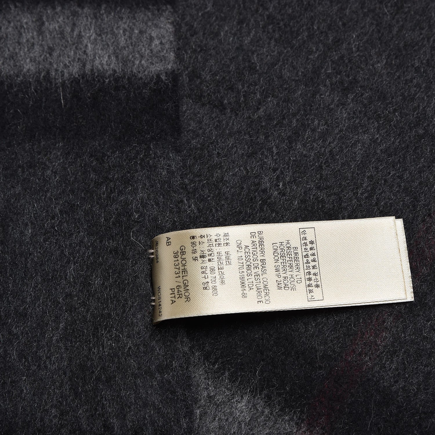 Burberry Cashmere Classic Check Fringe Scarf Charcoal 6 of 6