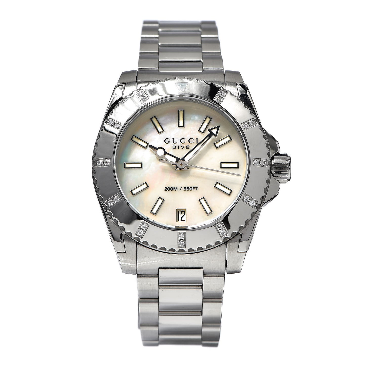Stainless Steel Diamond Mother of Pearl 32mm Dive Quartz Watch