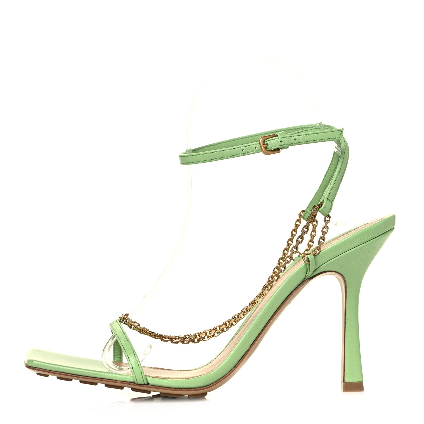 Lambskin Stretch Chain Strap 90mm Sandals 39 Pistachio