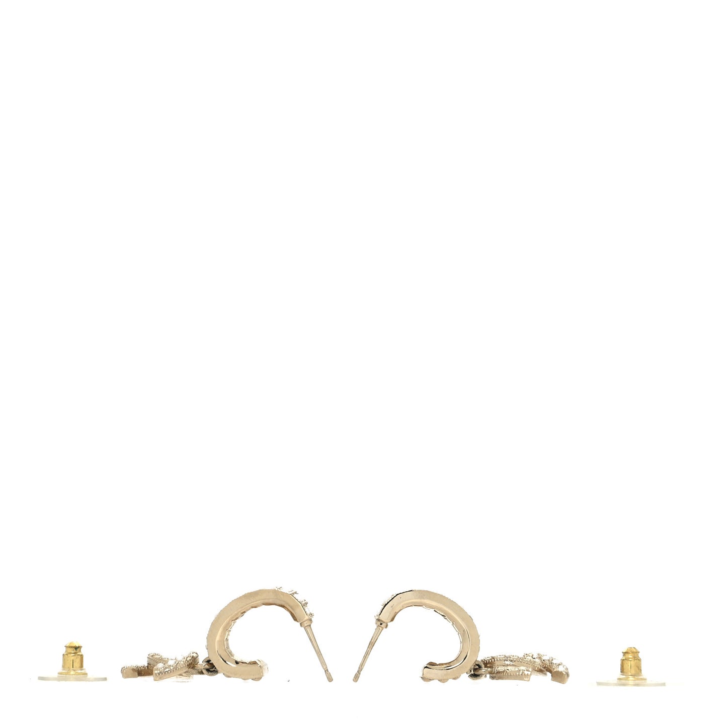 Crystal Pearl CC Hoop Drop Earrings Gold