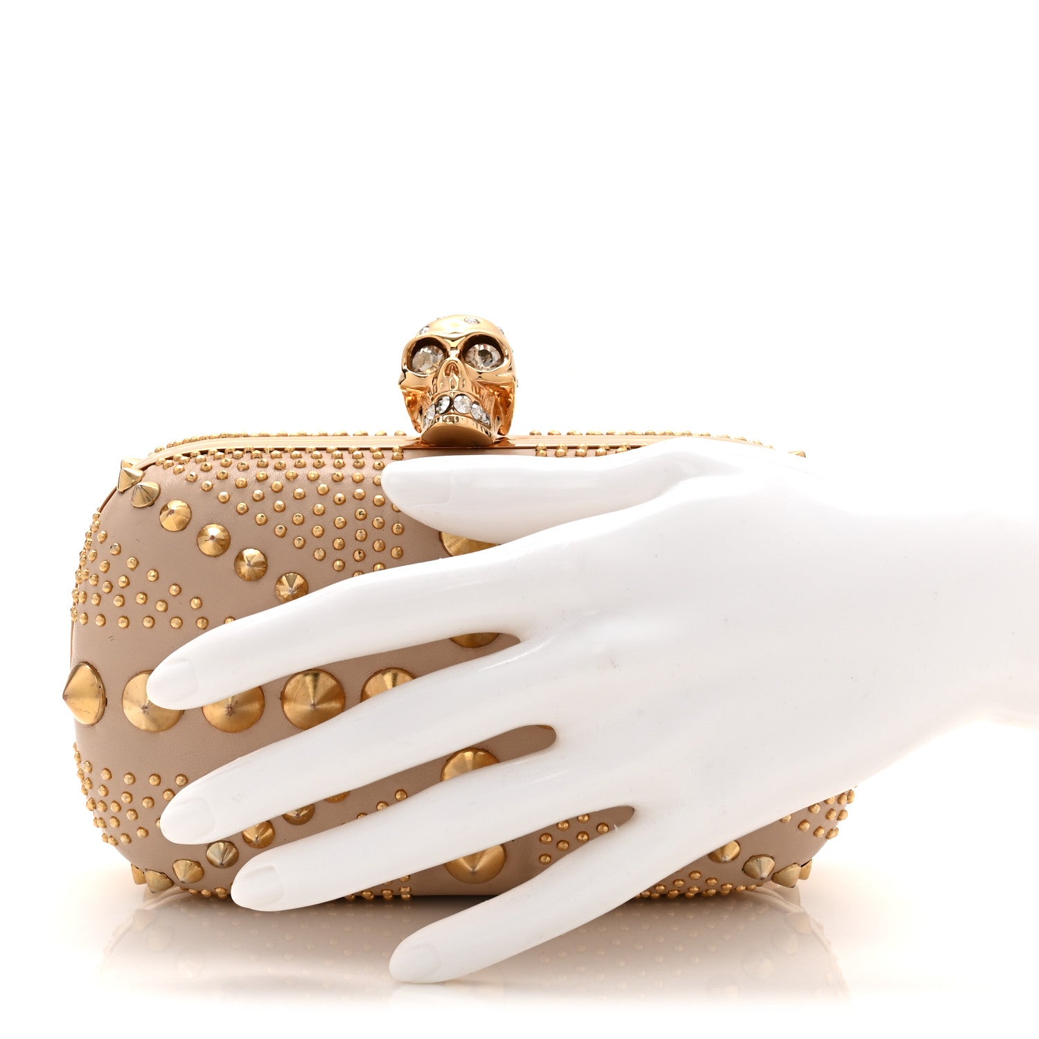 Alexander McQueen Calfskin Studded Britannia Skull Box Clutch Beige 2 of 7