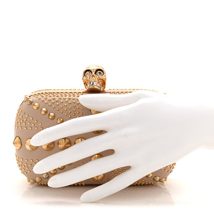 Alexander McQueen Calfskin Studded Britannia Skull Box Clutch Beige 2 of 7