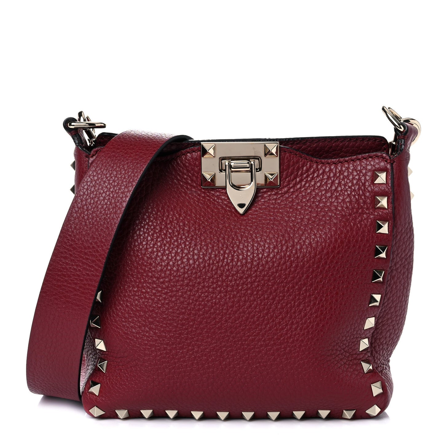 Pebbled Calfskin Mini Rockstud Flip-Lock Messenger Bag Rubino