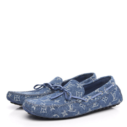 Louis Vuitton Monogram Denim Mens Arizona Car Shoe Moccasin Loafers 7 Blue 3 of 9