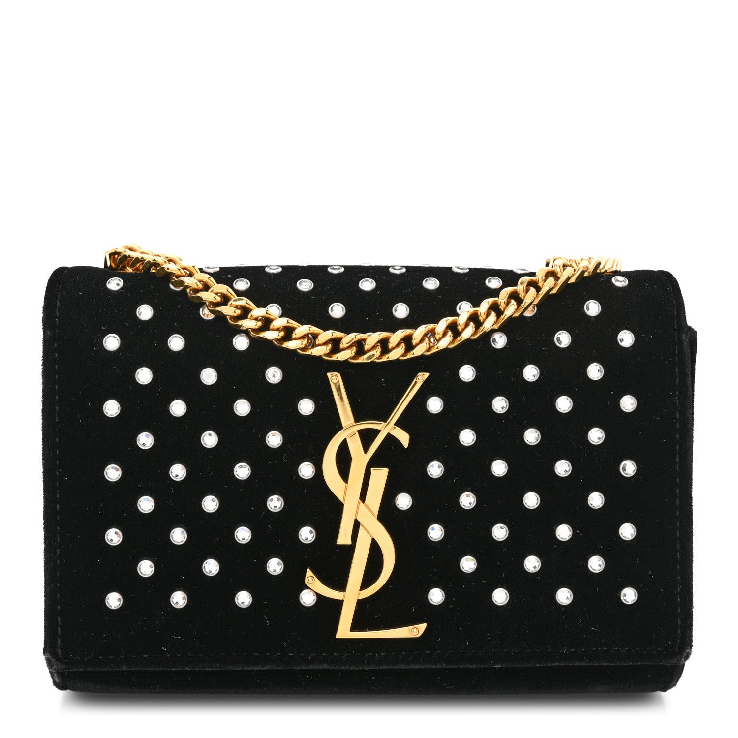 Saint Laurent Velvet Crystal Studded Monogram Small Kate Satchel Black 1 of 10