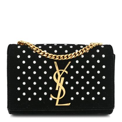 Saint Laurent Velvet Crystal Studded Monogram Small Kate Satchel Black 1 of 10