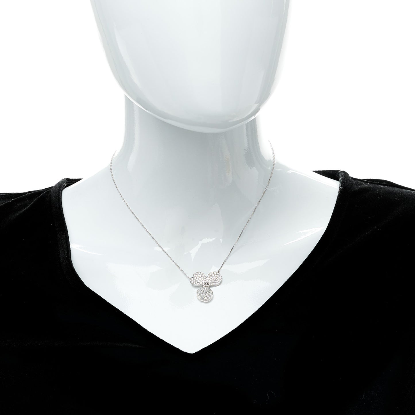 Platinum Diamond Large Paper Flowers Pave Pendant Necklace