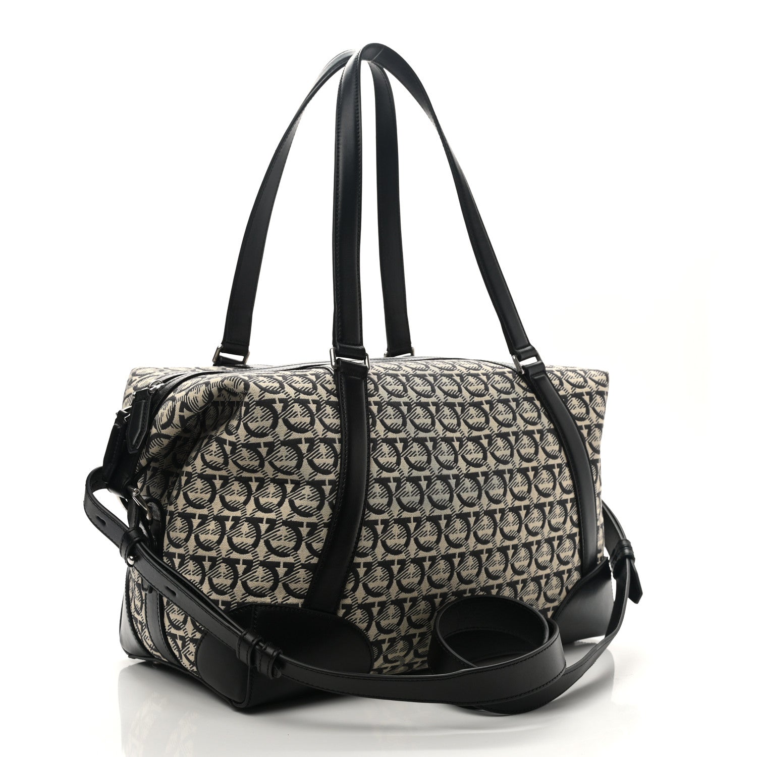 Salvatore Ferragamo Canvas Calfskin Gancini Weekender Bag Black 2 of 8