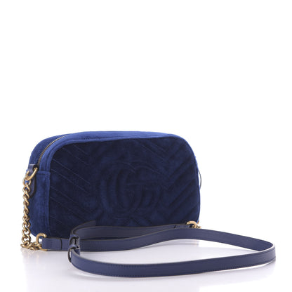 Gucci Velvet Matelasse Small GG Marmont Chain Shoulder Bag Cobalt 4 of 9