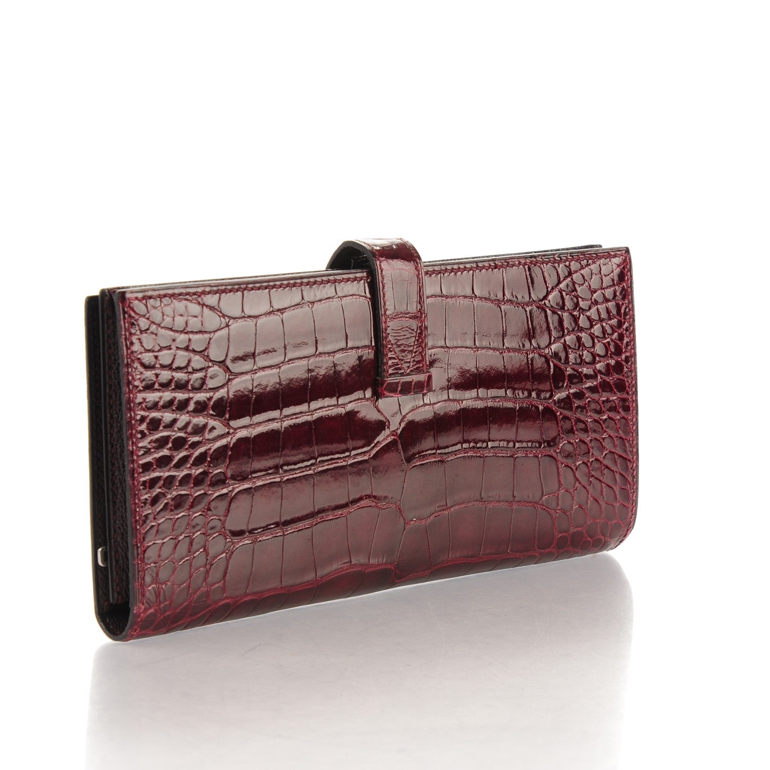 Hermes Shiny Alligator Bearn Wallet Bordeaux 3 of 8
