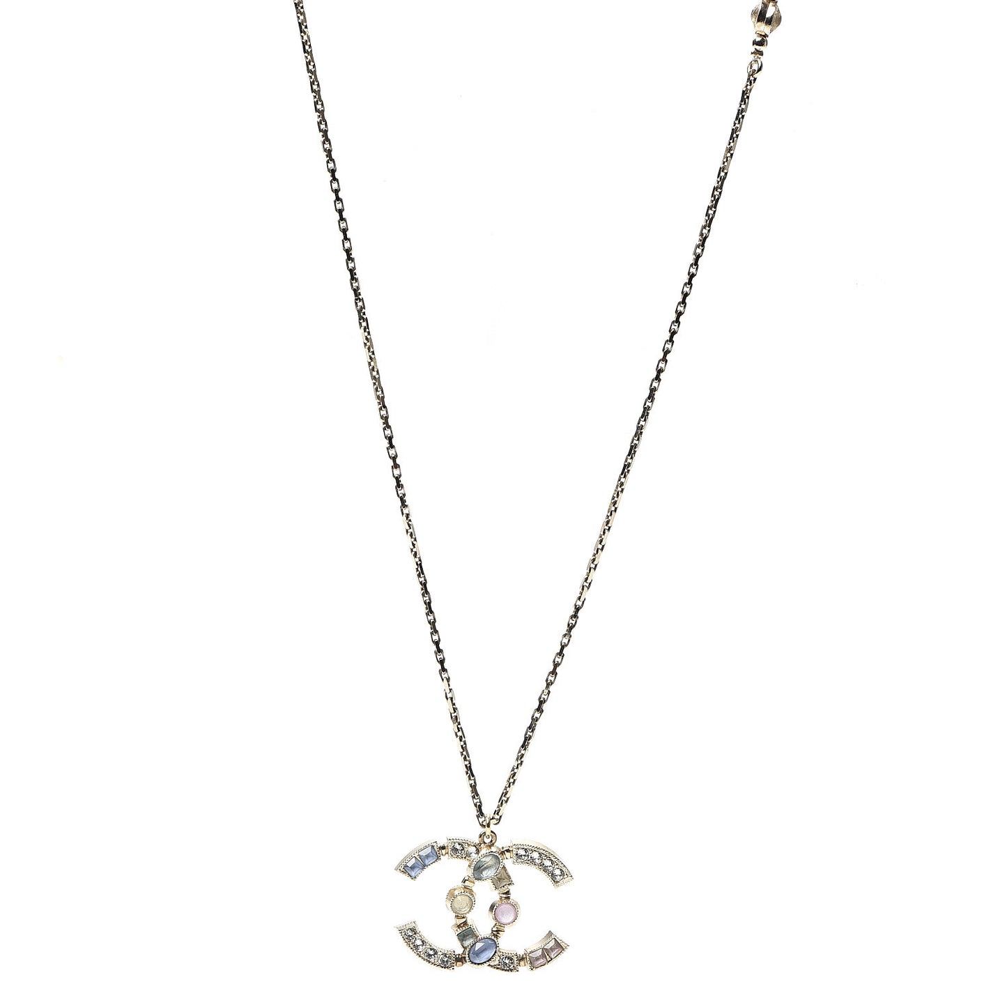 Crystal CC Pendant Necklace Gold Multicolor