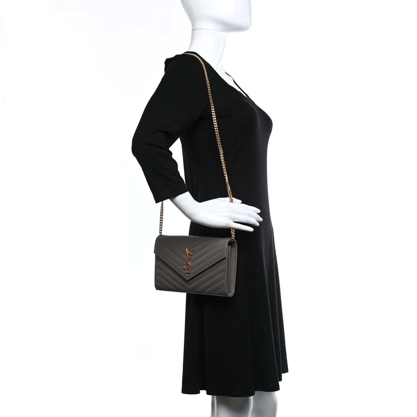 Grain De Poudre Matelasse Chevron Monogram Chain Wallet Fog