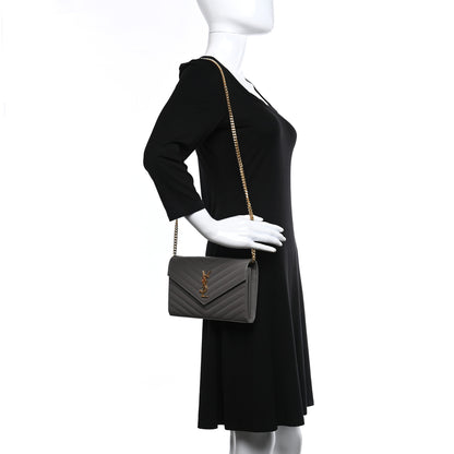 Saint Laurent Grain De Poudre Matelasse Chevron Monogram Chain Wallet Fog 2 of 10