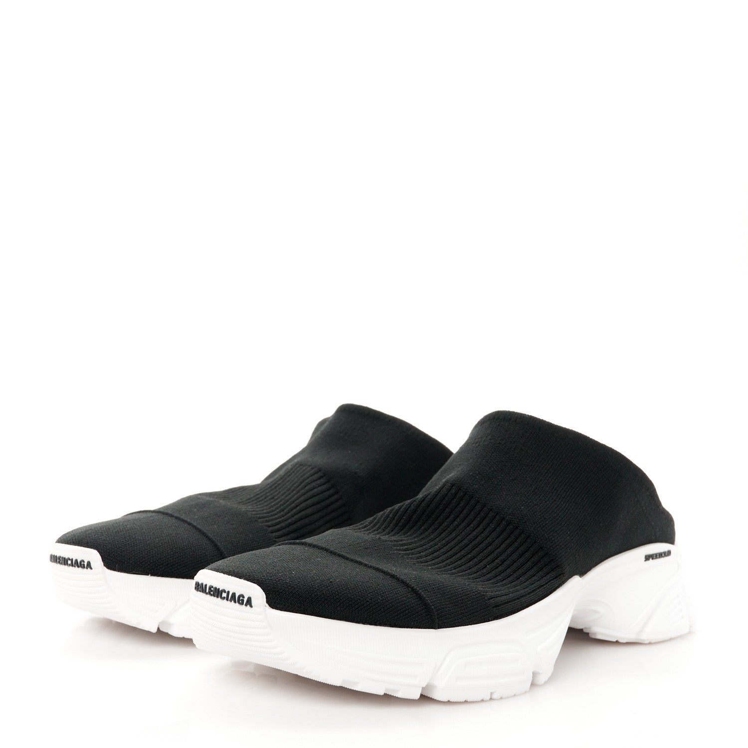 Balenciaga Neoprene Knit Womens Speed Sneakers Mules 39 Black White 3 of 9