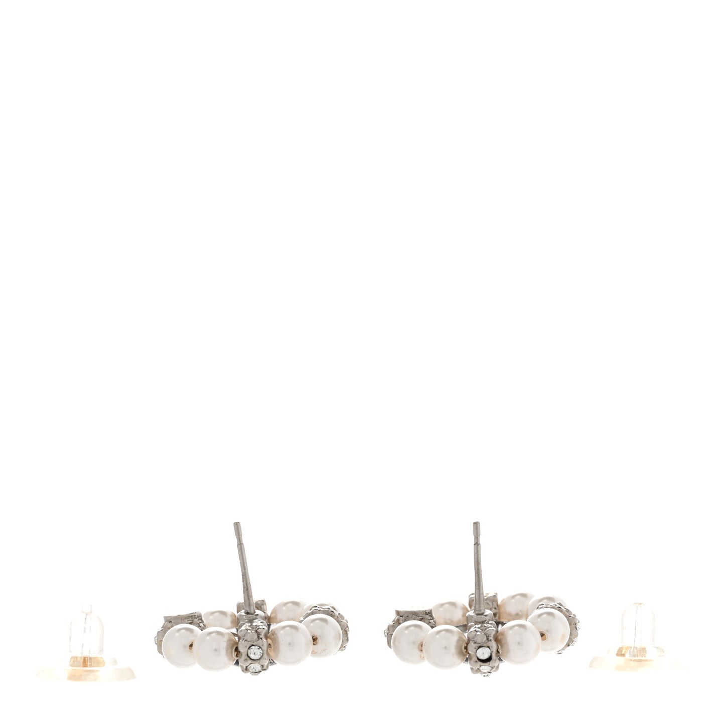Crystal Pearl CC Clip On Earrings Silver Black