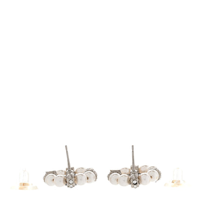 Chanel Crystal Pearl CC Clip On Earrings Silver Black 3 of 6