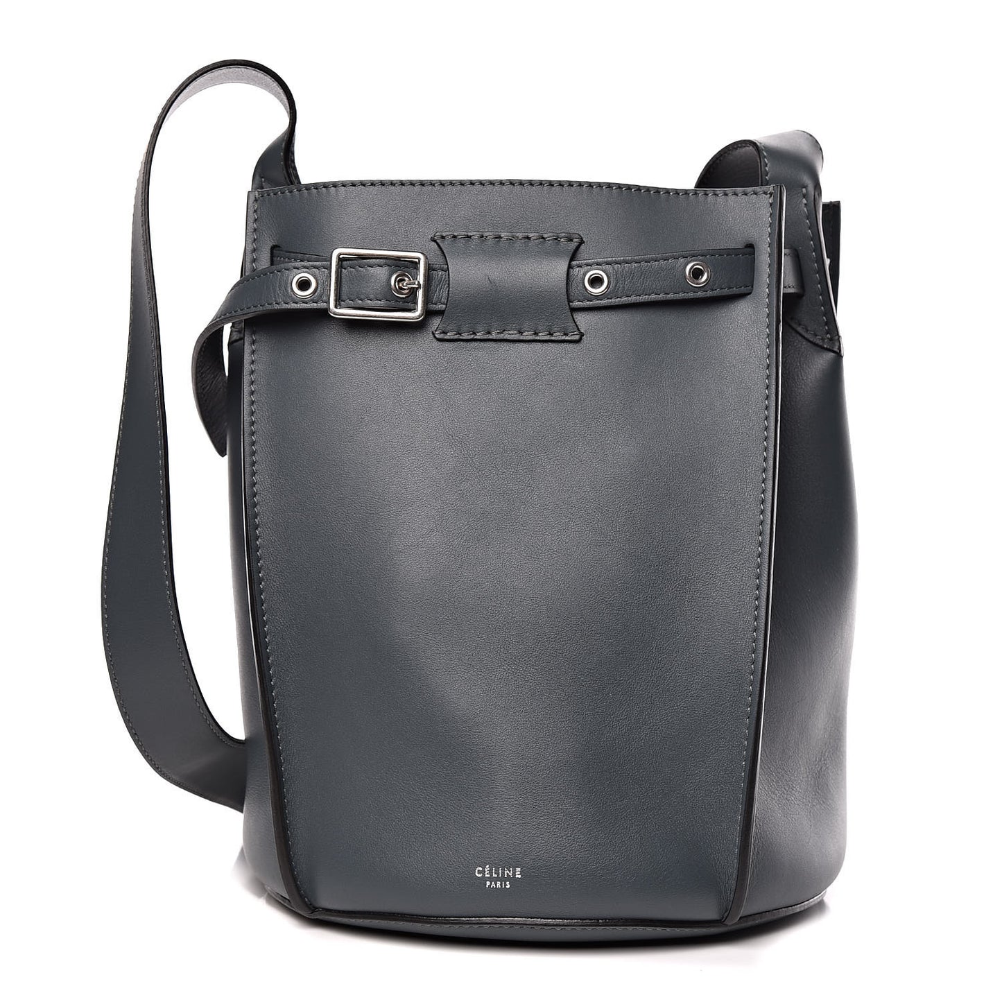 Smooth Calfskin Long Strap Big Bucket Bag Slate