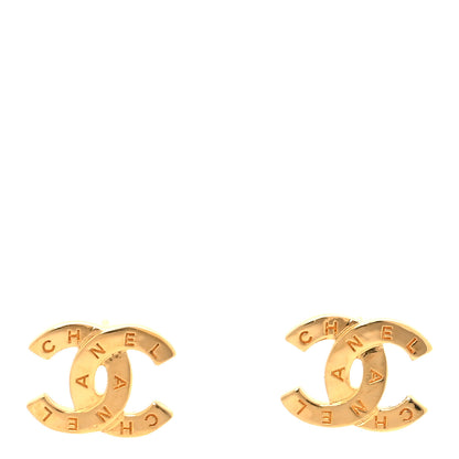 Chanel Metal CC Paris Button Stud Earrings Gold 1 of 5