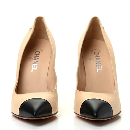 Chanel Lambskin Cap Toe CC Pumps 41 Beige Black 2 of 10
