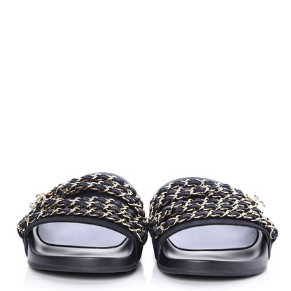 Chanel Nylon Chain Flat Sandals 37 Marine 2 of 9