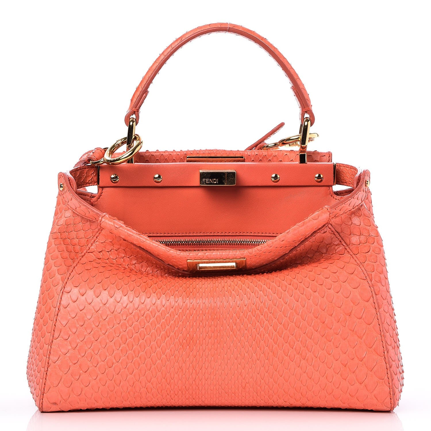 Fendi Python Mini Peekaboo Iconic Satchel Coral 1 of 8