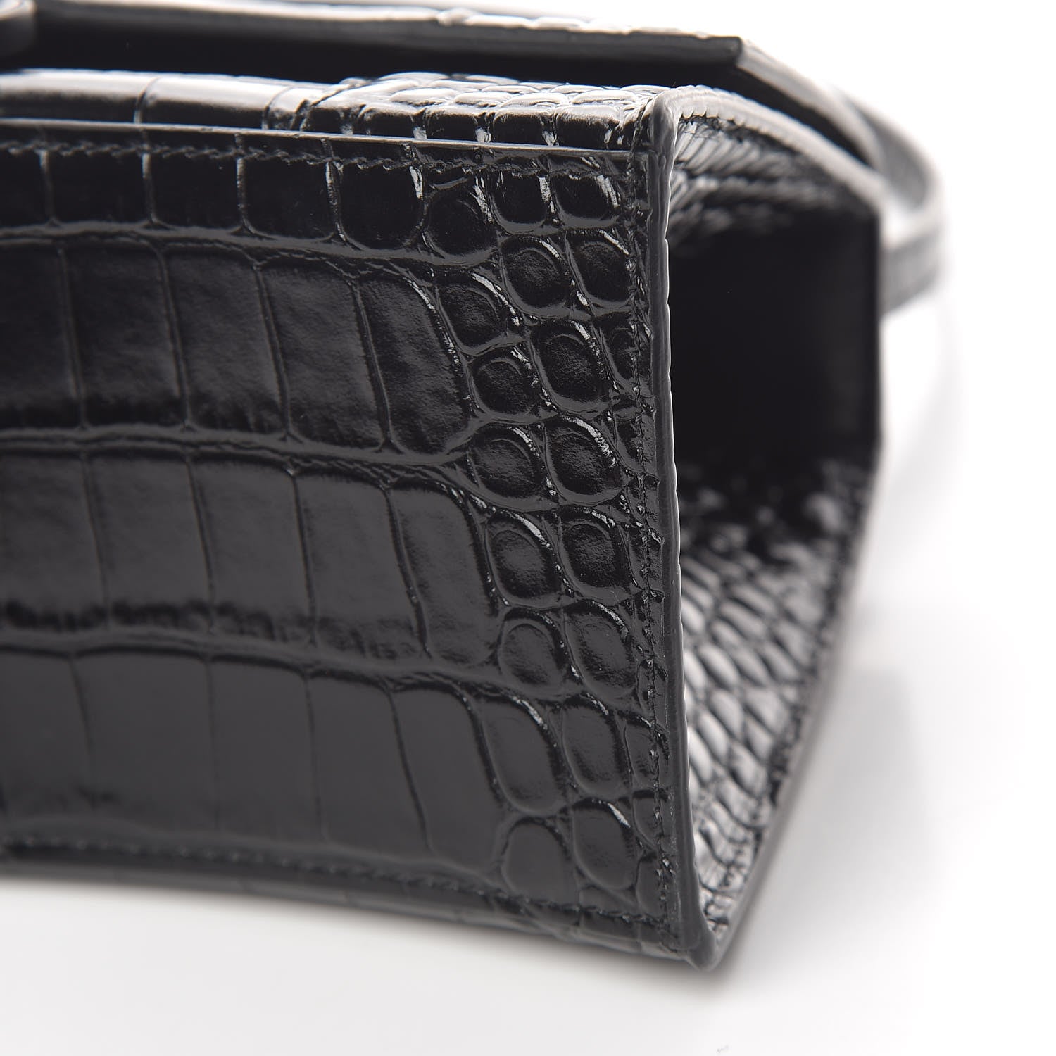 Balenciaga Shiny Calfskin Monochrome Crocodile Embossed Small Hourglass Top Handle Bag Black 10 of 12