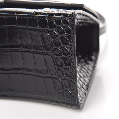 Balenciaga Shiny Calfskin Monochrome Crocodile Embossed Small Hourglass Top Handle Bag Black 10 of 12