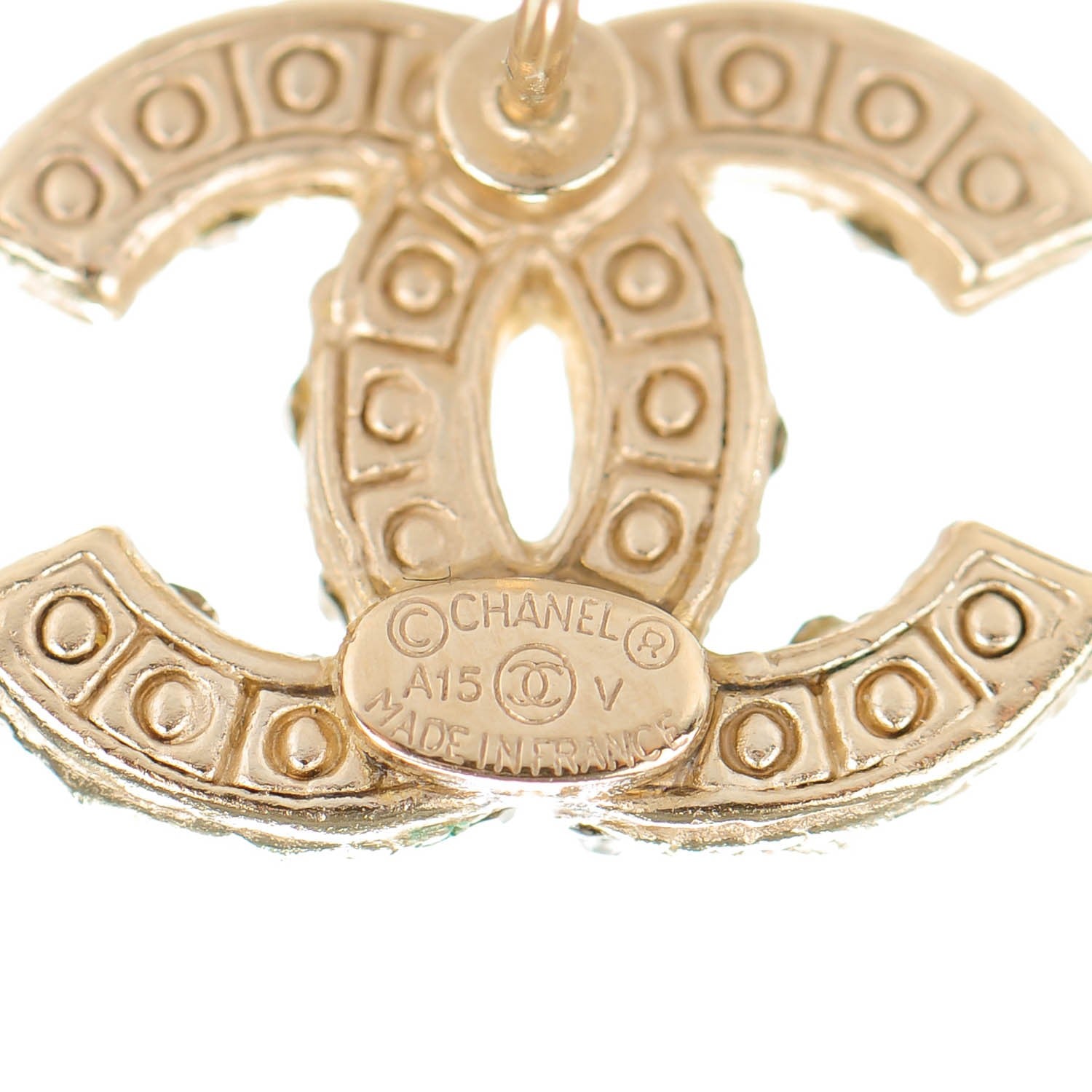 Chanel Pearl Crystal CC Earrings Light Gold 4 of 5