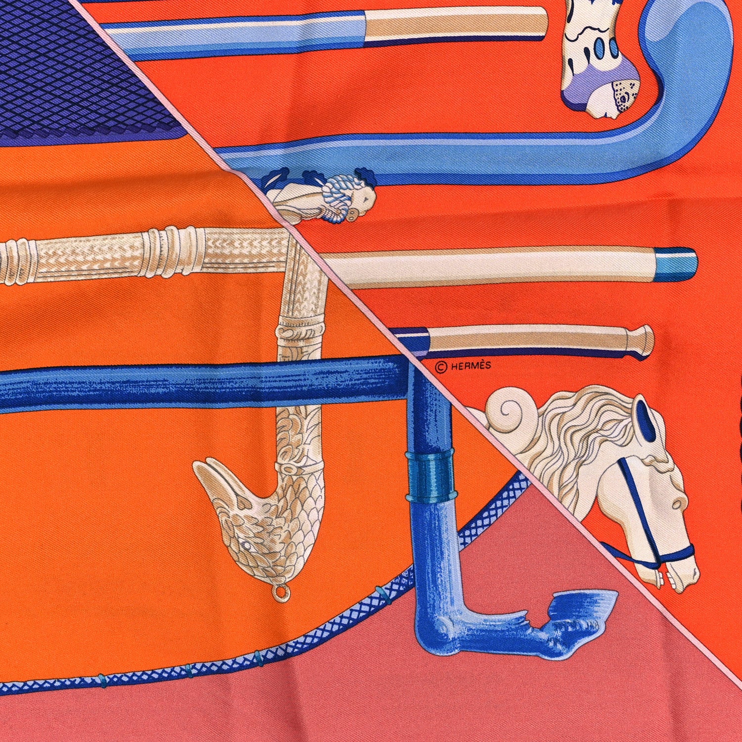 Hermes Silk Cannes Et Cannes Scarf 90 Orange Bleu Voire 3 of 3