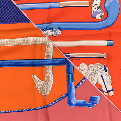 Hermes Silk Cannes Et Cannes Scarf 90 Orange Bleu Voire 3 of 3