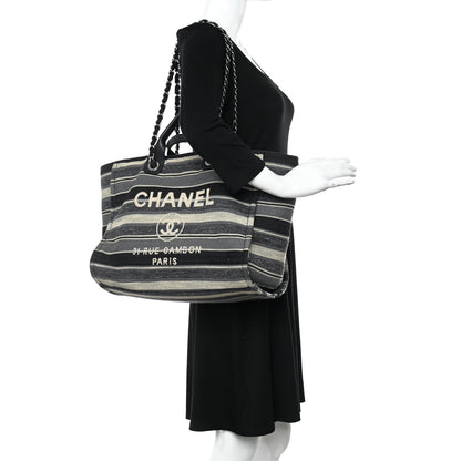 Chanel Striped Canvas Medium Deauville Tote Black 2 of 13