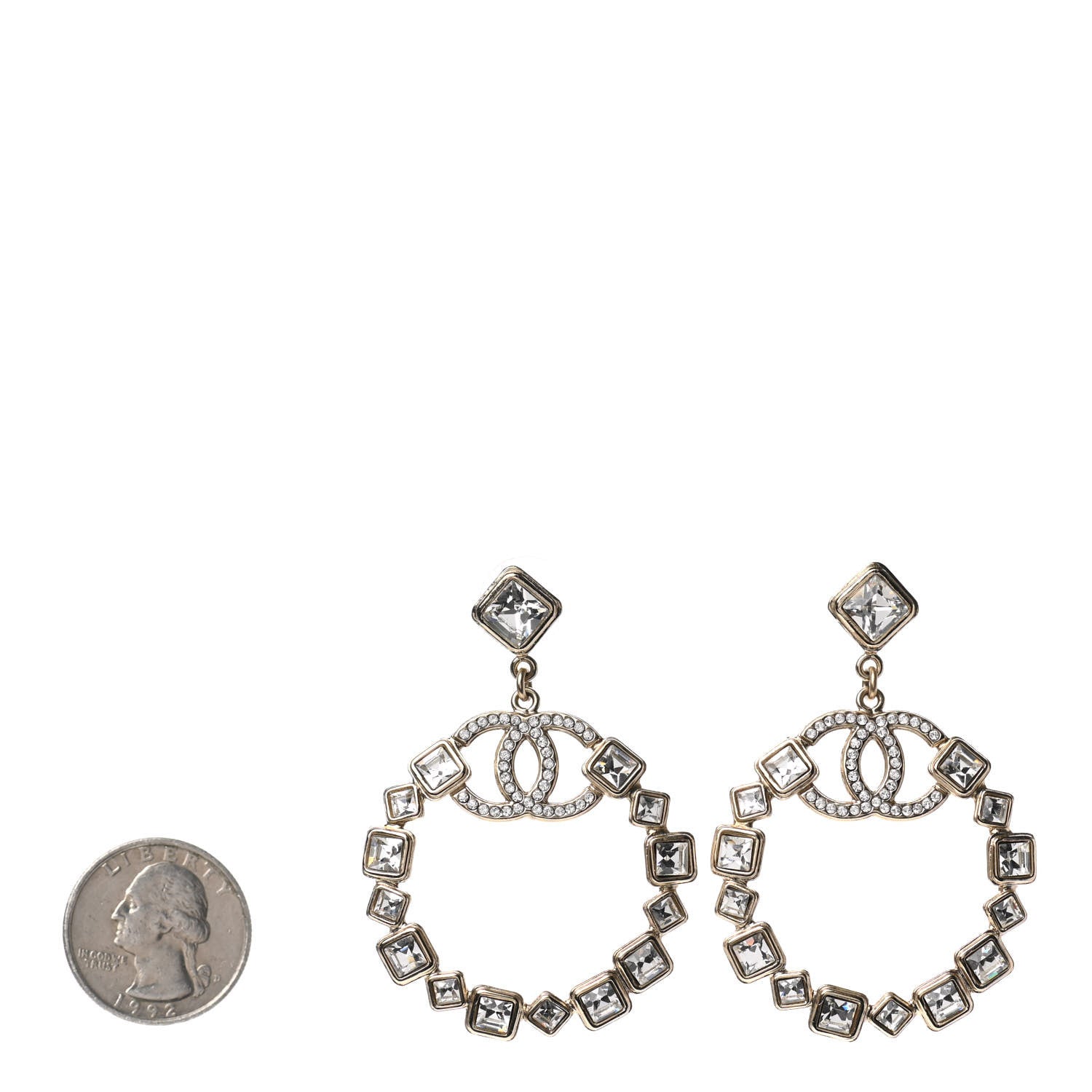 Chanel Pearl Crystal Nefertiti CC Drop Earrings Gold 2 of 4