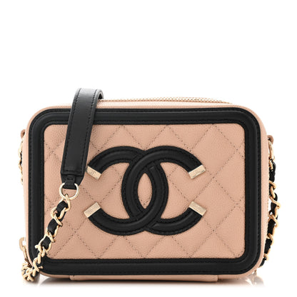 Chanel Caviar Quilted CC Filigree Vanity Clutch With Chain Beige Black 1 of 11