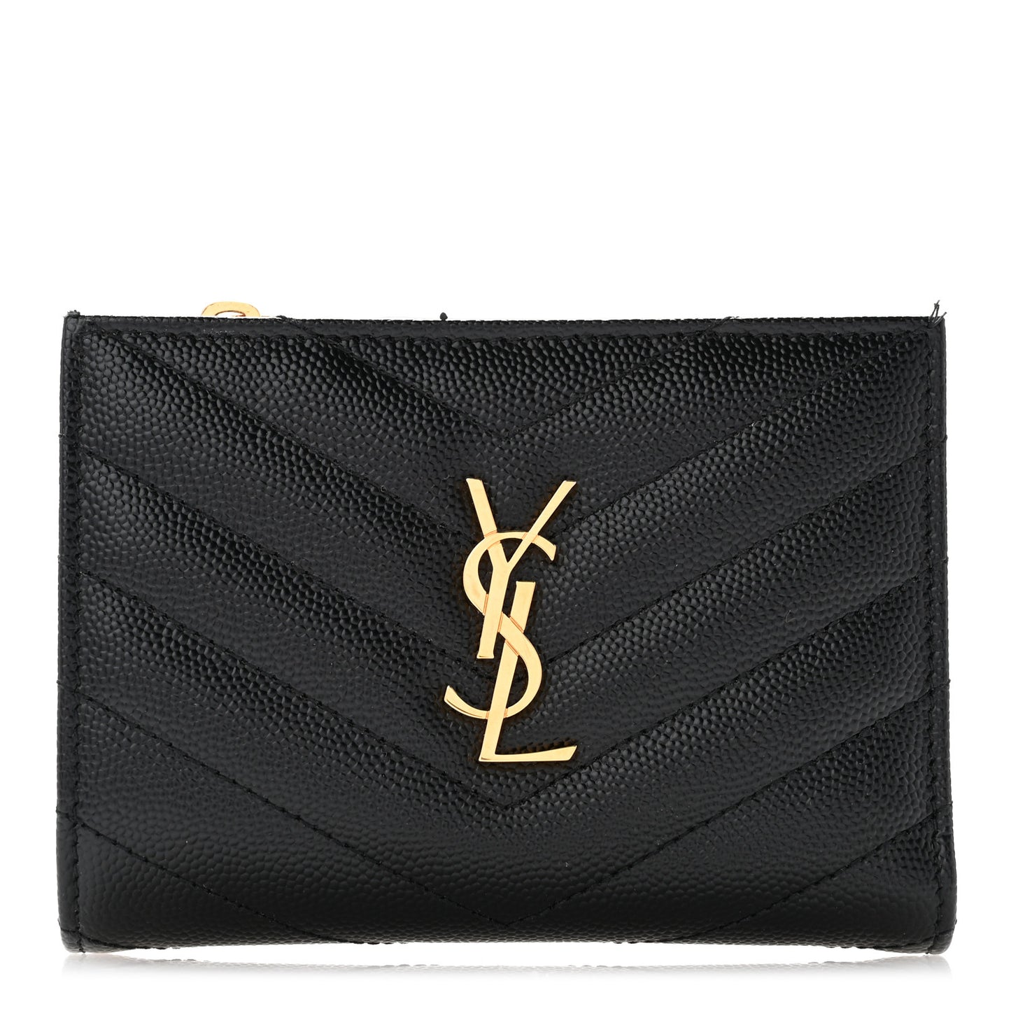Grain De Poudre Matelasse Chevron Monogram Zipped Two-Part Wallet Black