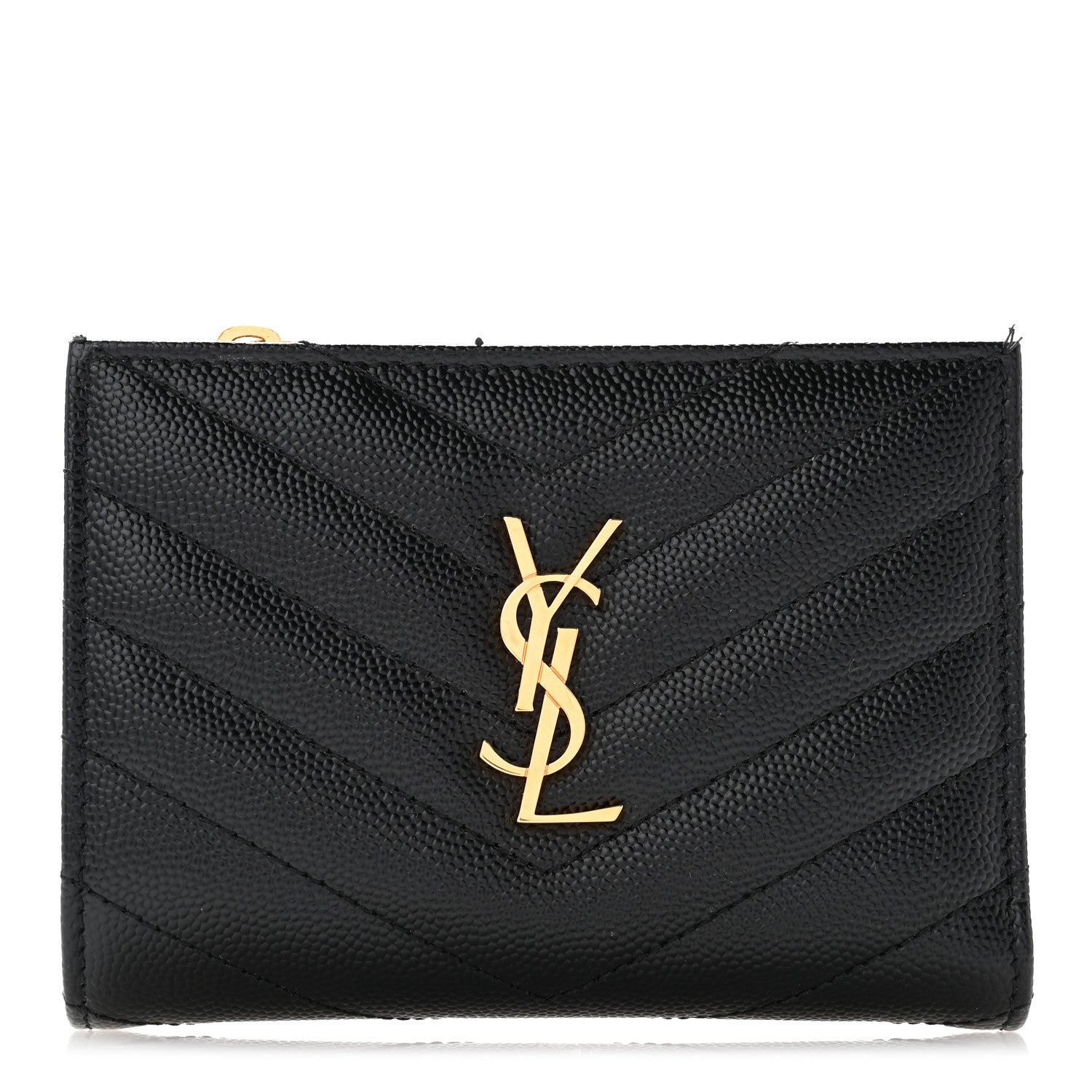 Saint Laurent Grain De Poudre Matelasse Chevron Monogram Zipped Two-Part Wallet Black 1 of 8