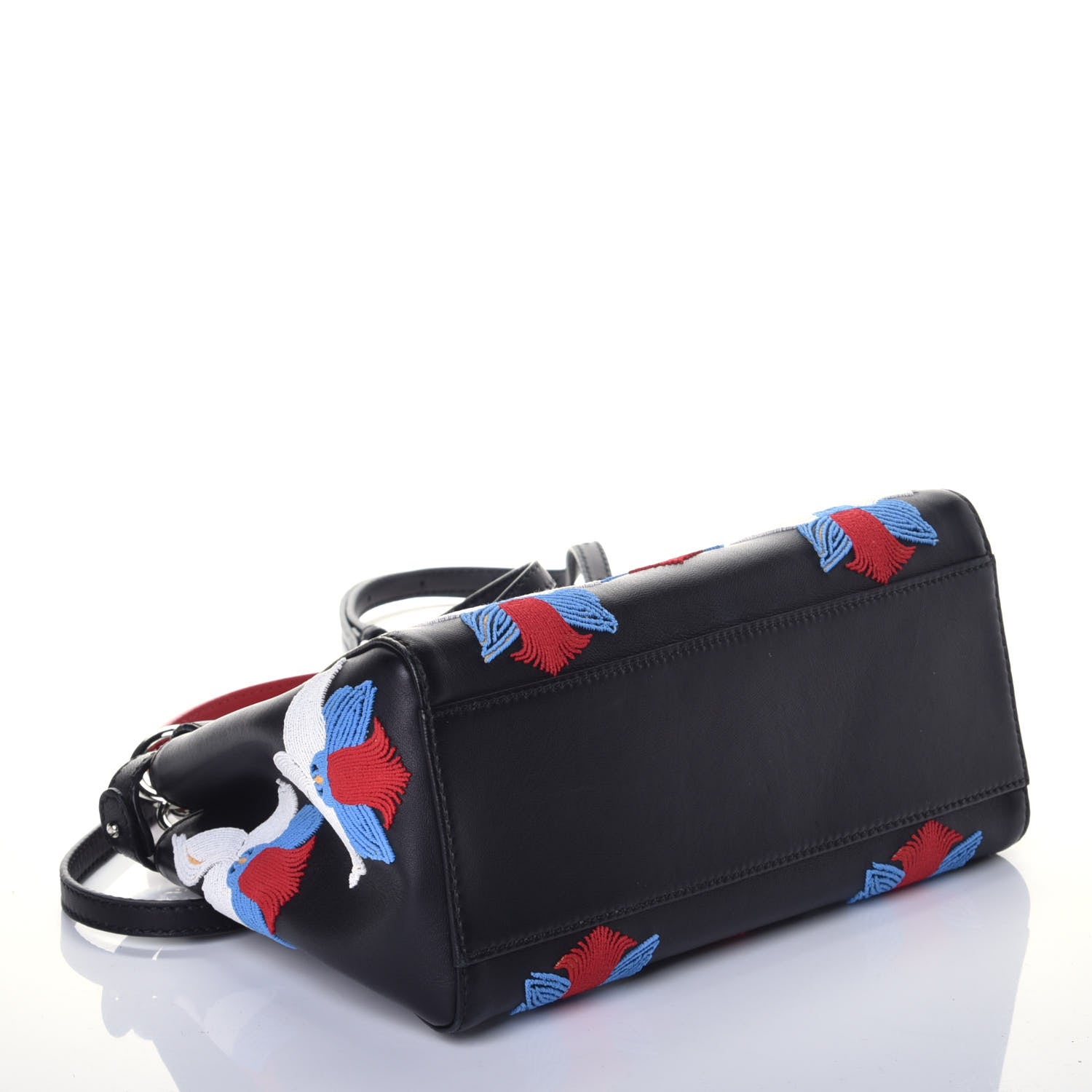 Fendi Nappa Orchid Embroidered Mini Peekaboo Iconic Satchel Black 5 of 9
