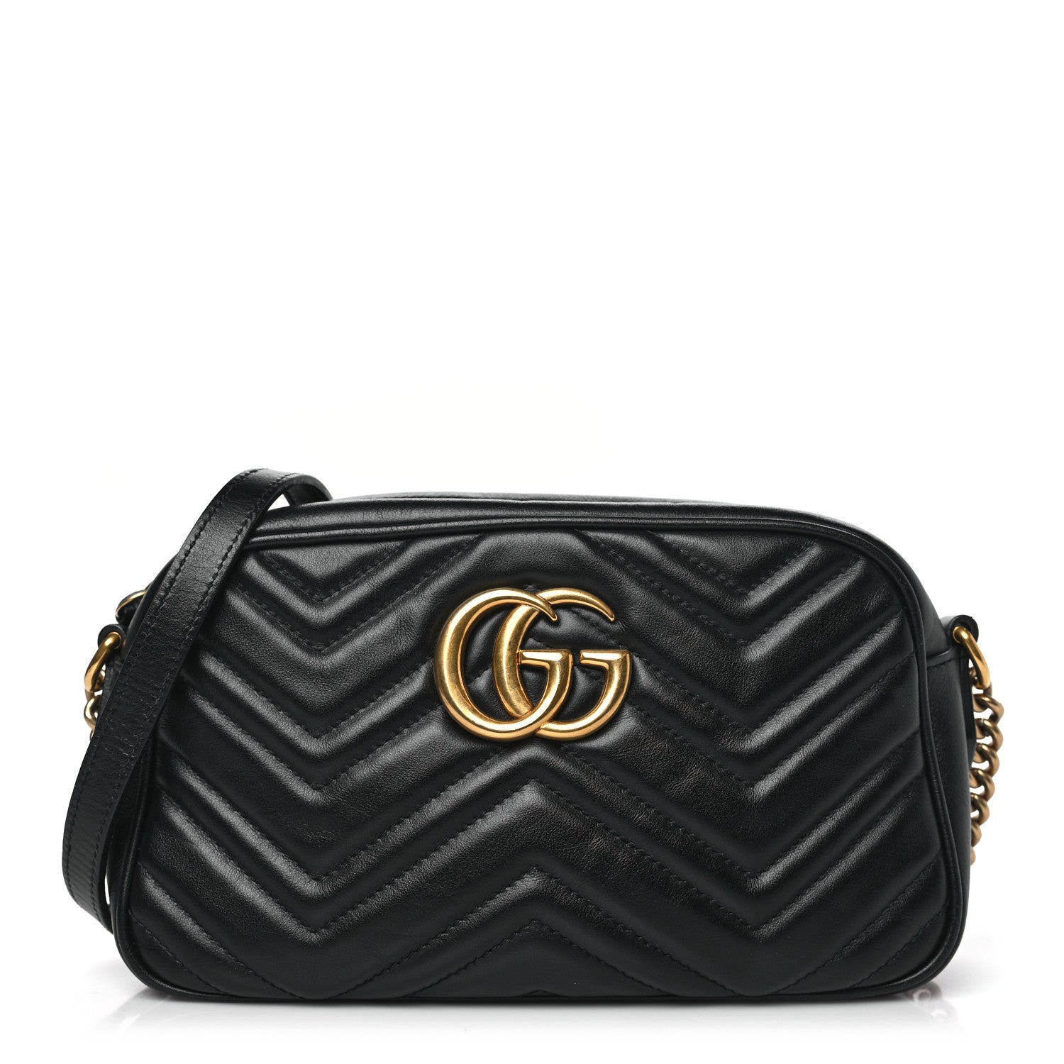 Gucci Calfskin Matelasse Small GG Marmont Chain Shoulder Bag Black 1 of 10