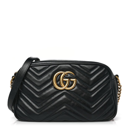 Gucci Calfskin Matelasse Small GG Marmont Chain Shoulder Bag Black 1 of 10