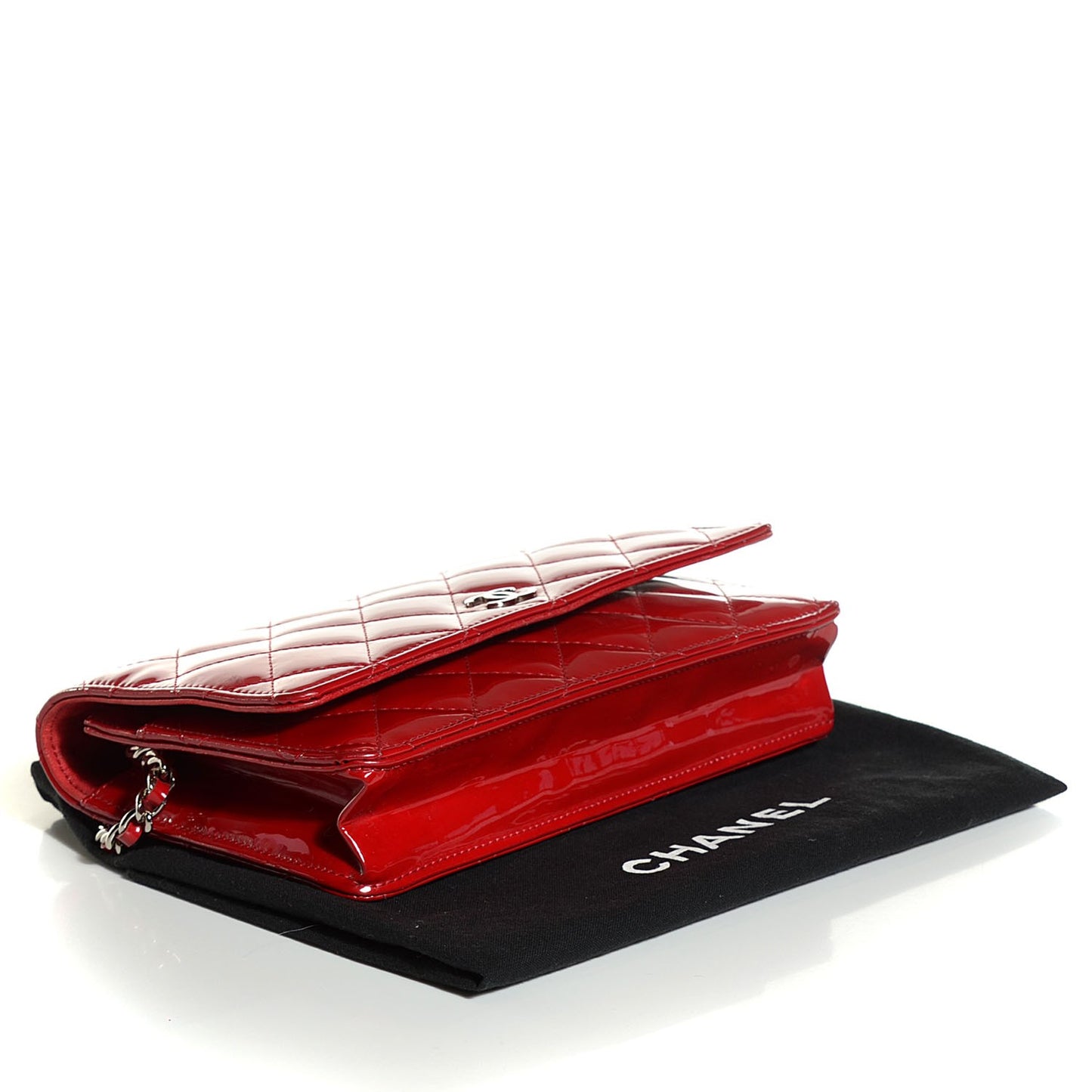 Patent Quilted Wallet On Chain WOC Red