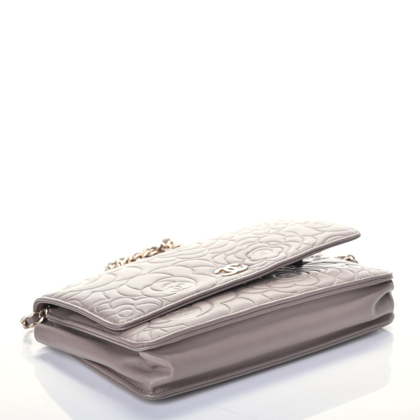 Lambskin Camellia Embossed Wallet On Chain WOC Beige