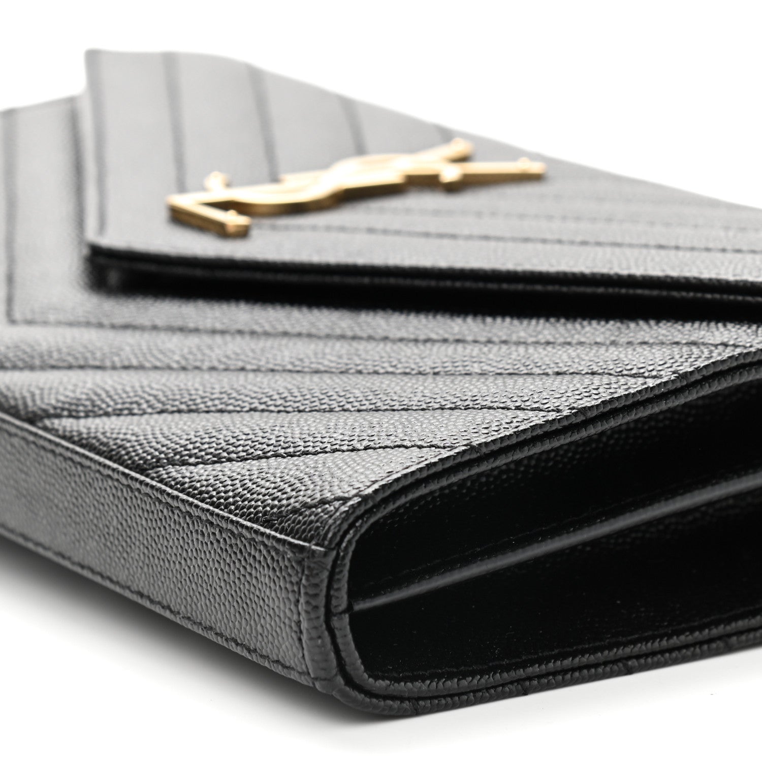 Saint Laurent Grain De Poudre Matelasse Chevron Monogram Chain Wallet Black 8 of 8