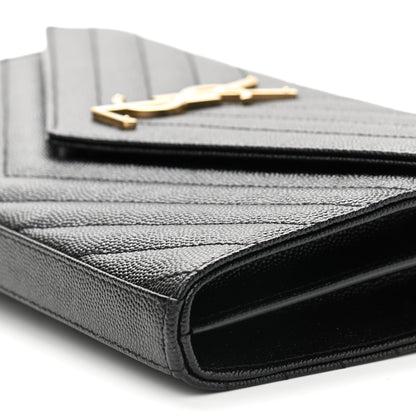 Saint Laurent Grain De Poudre Matelasse Chevron Monogram Chain Wallet Black 8 of 8