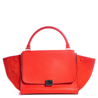 Celine Drummed Leather Suede Medium Trapeze Vermillion 1 of 10
