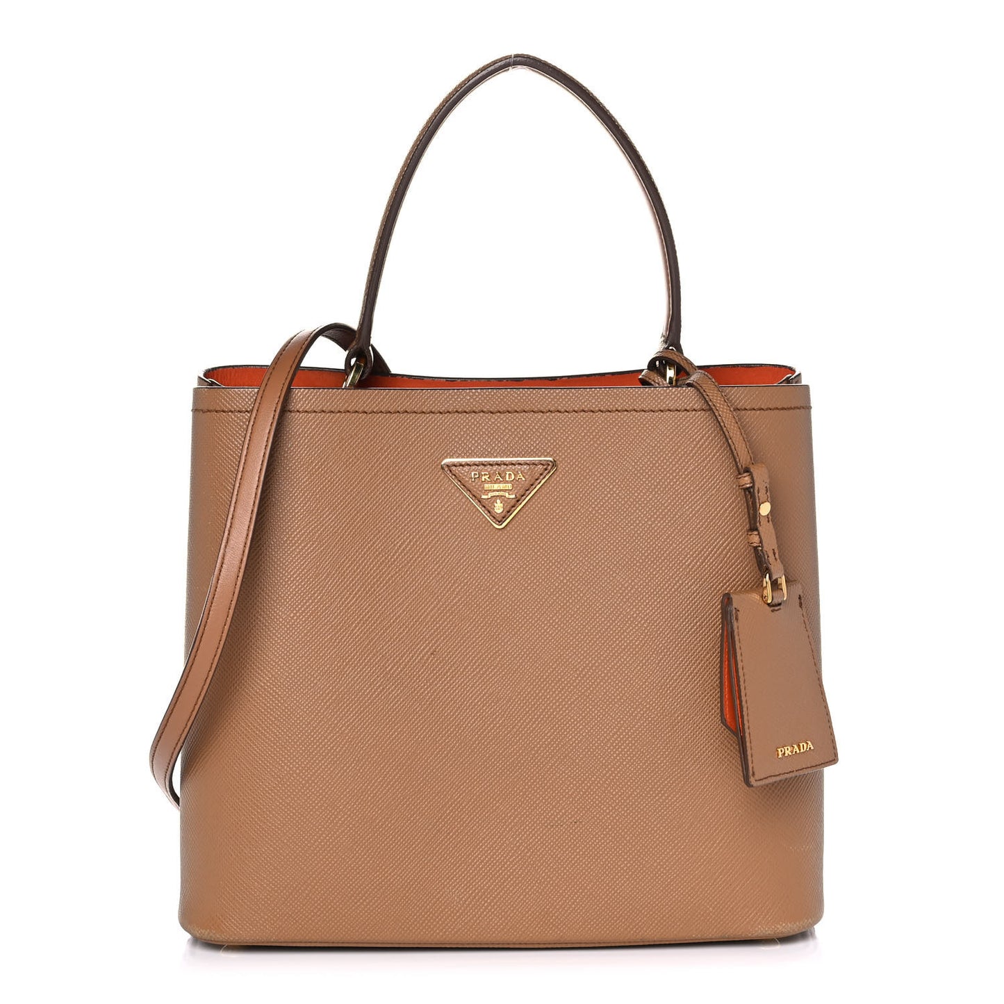 Saffiano Cuir Medium Panier Bucket Bag Caramel Papaya
