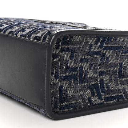 Fendi Chenille Vitello Grace FF Embroidered Small Fendi Sunshine Shopper Tote Dark Blue Grey 11 of 11