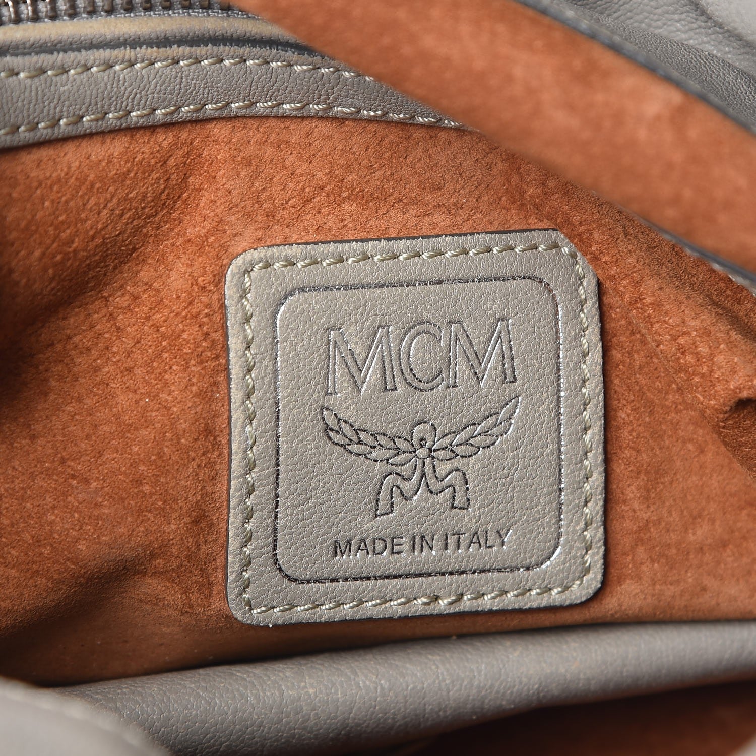 MCM Calfskin Monogram Shoulder Bag Taupe 7 of 23